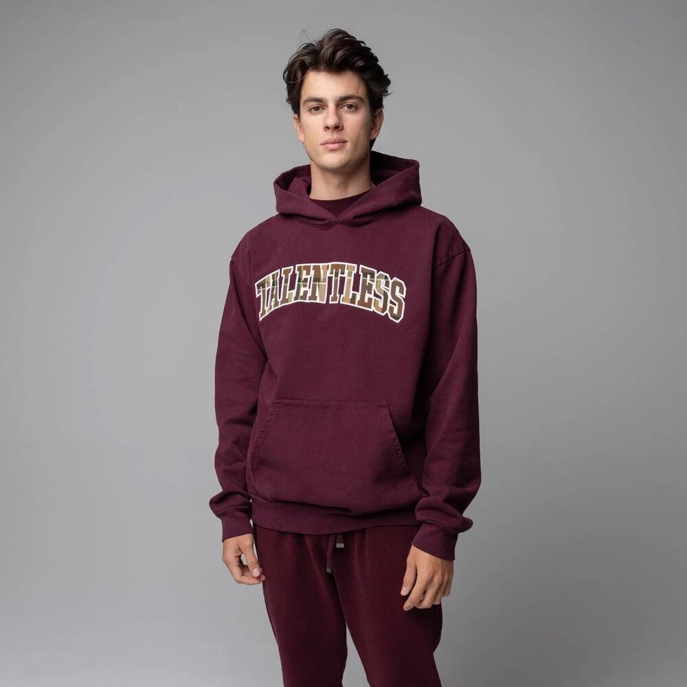 Talentless Massive Men’s Hoodi Mid Century Appliqué Merlot Size XL Preppy